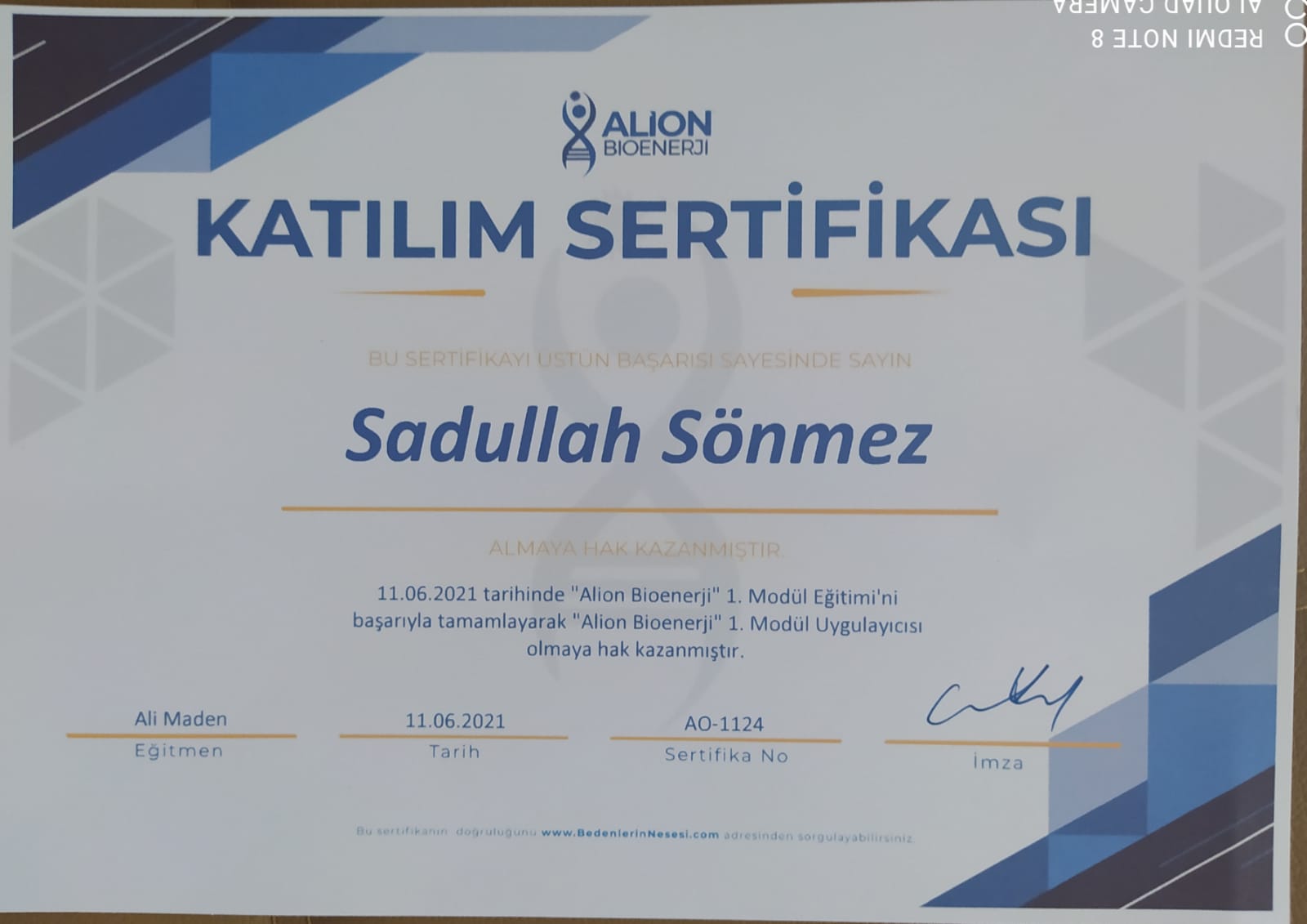 ALİON BİOENERJİ 1.MODÜL EĞİTİM SERTİFİKASI